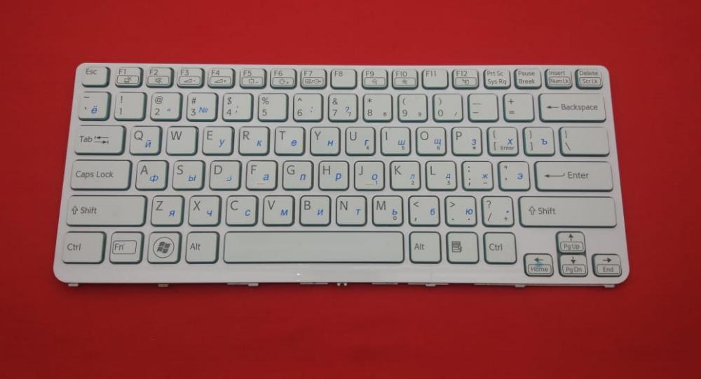 Клавиатура для ноутбука Sony Vaio SVE14A белая с рамкой, с подсветкой