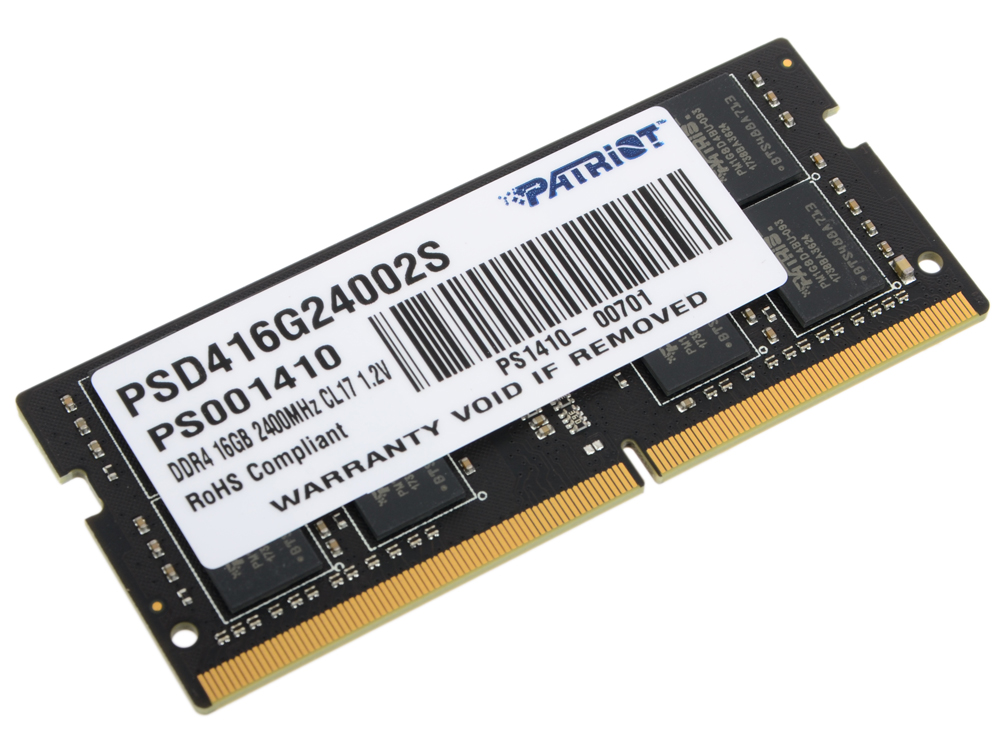 Оперативная память для ноутбуков PATRIOT PSD416G24002S DDR4 - 16ГБ 2400, SO-DIMM