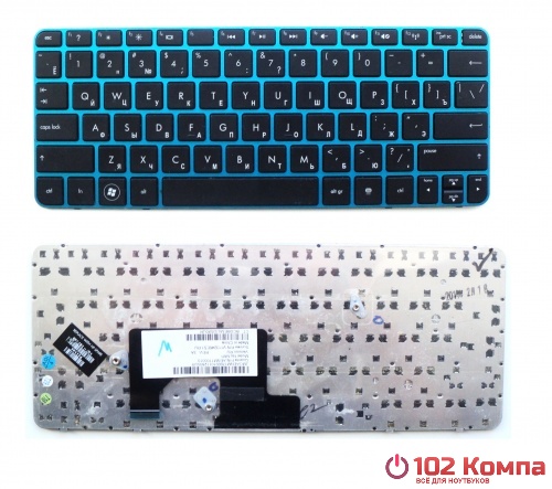 Клавиатура для нетбука HP Mini 1103, 210-2000, 110-3000, 210-3000 чёрная с голубой рамкой (AENM1700010)