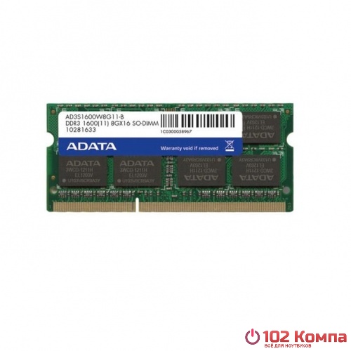 Оперативная память SODIMM DDR3 8Gb, PC3-12800S/1600MHz, A-DATA (AD3S1600W8G11-B)