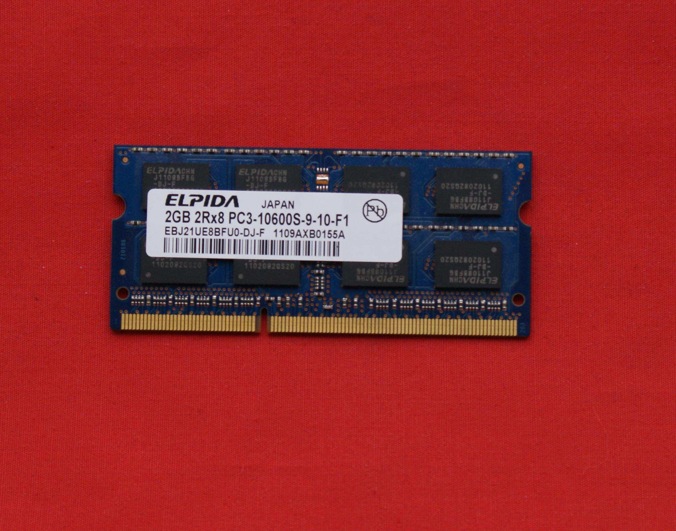Оперативная память SODIMM Elpida DDR3 2Gb, PC3-10600S/1333MHz 